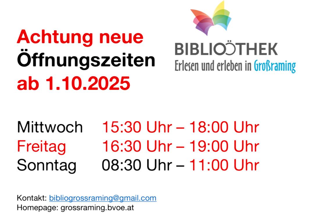 Öffnungszeiten ab 10/2025