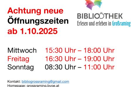 Öffnungszeiten ab 10/2025